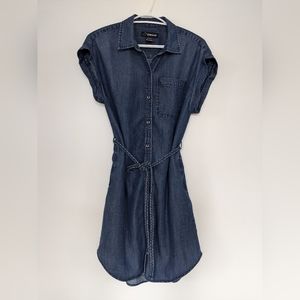 Jordache Denim Shirt Dress size S, Denim Braid Belt, Button Front
